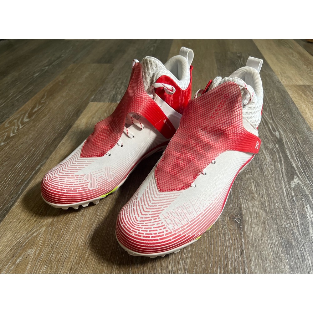 Under Armour Men's Highlight Hammer MC Football Cleats in the White and Red 13